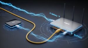Diagrama técnico de uma ligação estável via cabo Ethernet para evitar buffering no IPTV.
