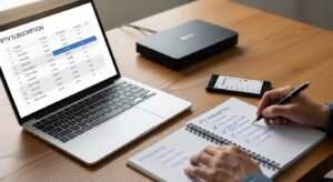 Pessoa a comparar serviços de IPTV premium em Portugal utilizando checklist de decisão