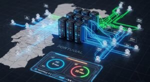 Infraestrutura técnica de IPTV mostrando servidores, latência e bitrate