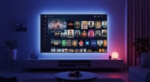 Conceito visual de segurança digital e proteção VPN para streaming online.